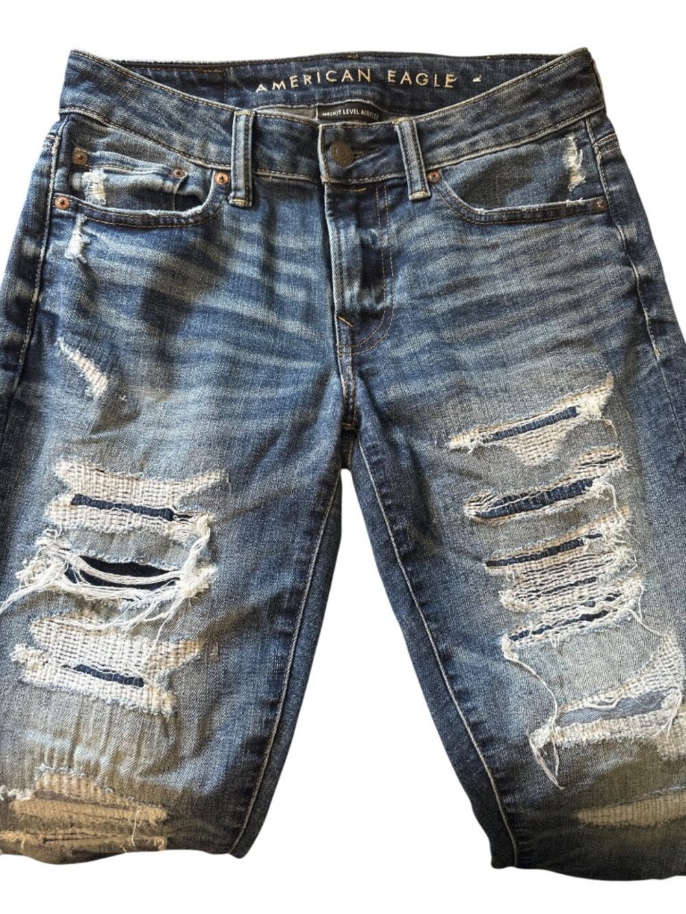 American Eagle Ne(x)t Level AirFlex Distressed Straight-Leg Jeans Blue Men’s Siz - Picture 2 of 8